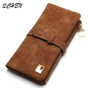 Nubuck Leather Zipper Wallet Women's Long Purse Fold Clutch