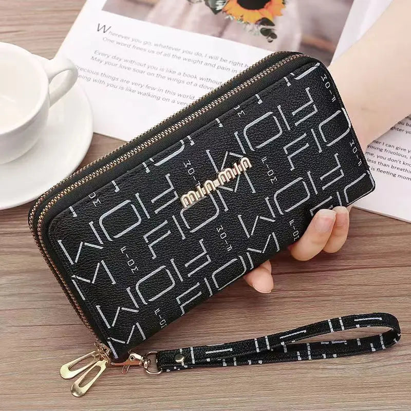 Women's Printed Clutch Bag with Multiple Zippers and Hand Strap