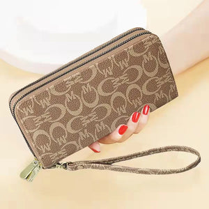 Women's Long Print Clutch Bag Double Zip Hand Strap Star Design