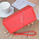 Women's Splicing Long Clutch Wallet Double Zipper Hand Strap Bag