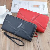 Women's Splicing Long Clutch Wallet Double Zipper Hand Strap Bag