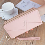 Women's Splicing Long Clutch Wallet Double Zipper Hand Strap Bag