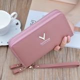 Women's Long Clutch Bag with Double Zipper and Hand Strap