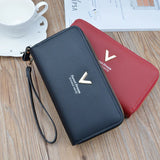 Women's Long Clutch Bag with Double Zipper and Hand Strap