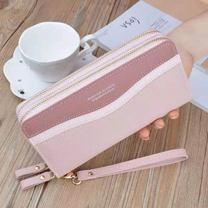Women's Long Clutch Bag with Double Zipper Hand Strap - Star Design