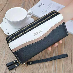 Women's Long Clutch Bag with Double Zipper Hand Strap - Star Design