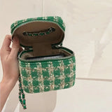 Women's Retro Woolen Chain Messenger Bag Mini Bucket Bag