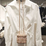 Women's Retro Woolen Chain Messenger Bag Mini Bucket Bag