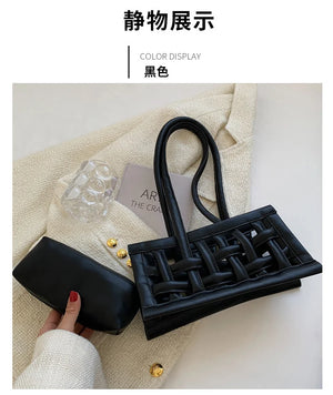 Small Fashionable Woven Leather Strap Bag