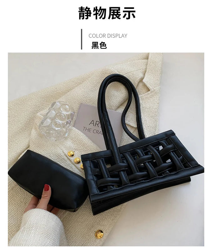 Small Fashionable Woven Leather Strap Bag