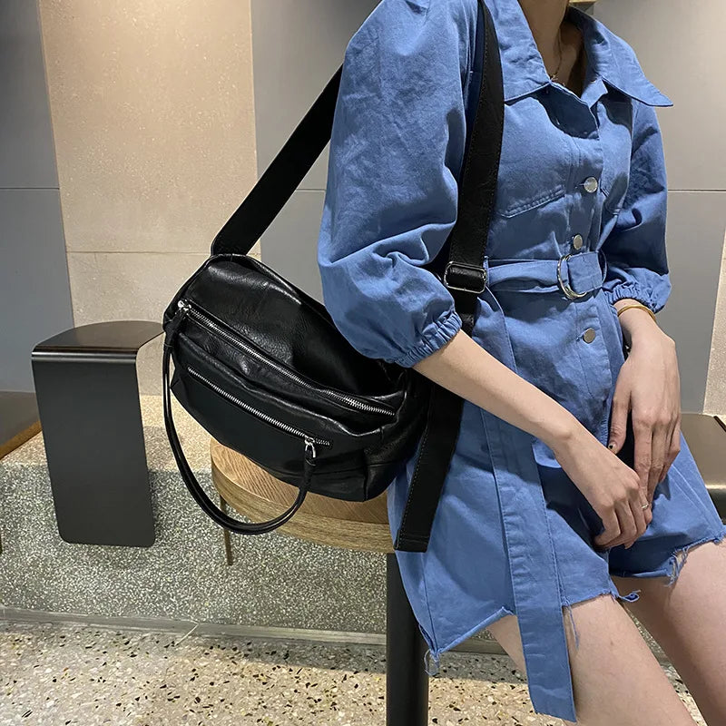 Women Soft PU Leather Shoulder Bag Large Capacity Crossbody Handbag