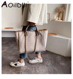 Canvas Chain Messenger Bag Shoulder Tote Handbag for Women