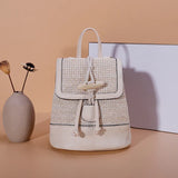 Vintage Bohemian Backpack Straw PU Leather Horn Button Crossbody Bag Pack