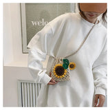 Women Floral Weaving Shoulder Bag Hand Crochet Bucket Bag