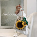 Women Floral Weaving Shoulder Bag Hand Crochet Bucket Bag