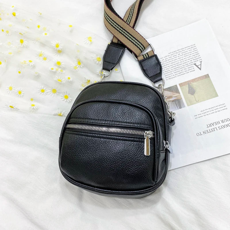 Solid Shoulder Bag Large Capacity Double Zipper Handbag