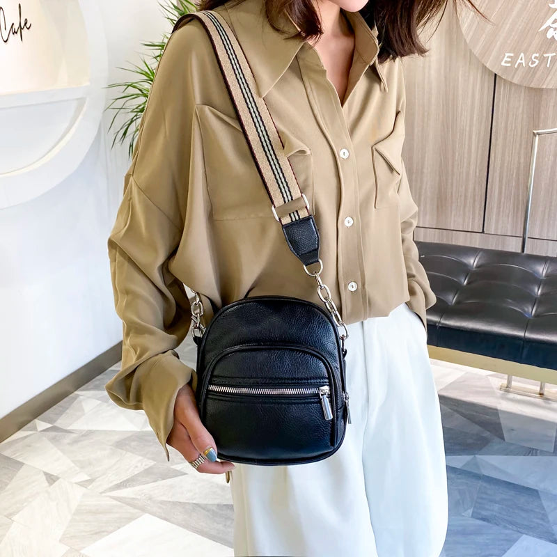 Solid Shoulder Bag Large Capacity Double Zipper Handbag