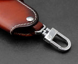 Red Brown Cowhide Leather Car Key Holder Case for Women