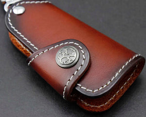 Red Brown Cowhide Leather Car Key Holder Case for Women