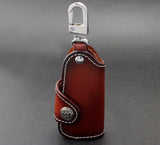 Red Brown Cowhide Leather Car Key Holder Case for Women