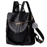 Large Capacity Leather Backpack Purse with Multiple Zipper Pockets