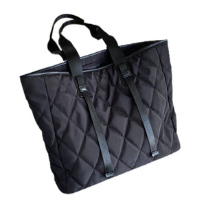 Large Capacity Nylon Tote Bag Vintage Quilted Pattern Solid Office Work T