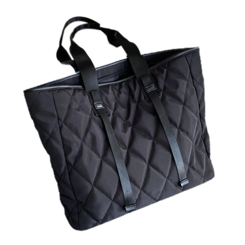 Large Capacity Nylon Tote Bag Vintage Quilted Pattern Solid Office Work T