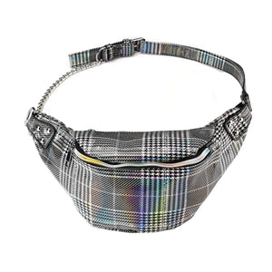 Womens Check Pattern Waist Bag Chain Fanny Pack