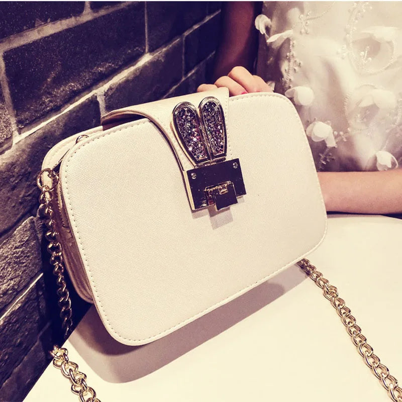 Women's Pu Leather 3 Pocket Messenger Bag with Chain