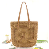 Womens Retro Handbag Straw Woven Beach Bag Large Capacity