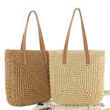 Womens Retro Handbag Straw Woven Beach Bag Large Capacity
