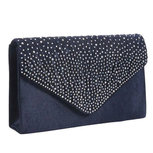 Silk Diamond Clutch Evening Shoulder Bag Navy Blue