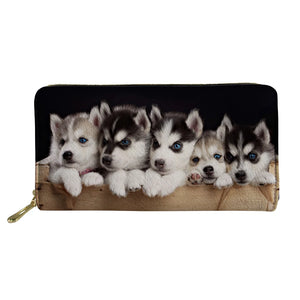 Dog Print Long Leather Wallet for Women
