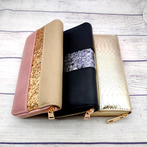 Long Clutch Purse Glitter Bag Zipper Phone Pocket