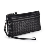 Women's Woven Sheepskin Clutch Wallet Cow Leather RFID Mobile Phone Purse