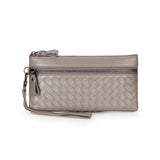 Women's Woven Sheepskin Clutch Wallet Cow Leather RFID Mobile Phone Purse
