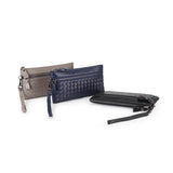 Women's Woven Sheepskin Clutch Wallet Cow Leather RFID Mobile Phone Purse
