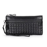 Women's Woven Sheepskin Clutch Wallet Cow Leather RFID Mobile Phone Purse