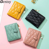 Women's Leather Short Wallet Diamond Lattice Purse Small Wallet