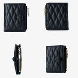 Women's Leather Short Wallet Diamond Lattice Purse Small Wallet