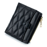 Women's Leather Short Wallet Diamond Lattice Purse Small Wallet