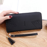 Leaf Print Women Wallet PU Leather Large Capacity Phone Bag