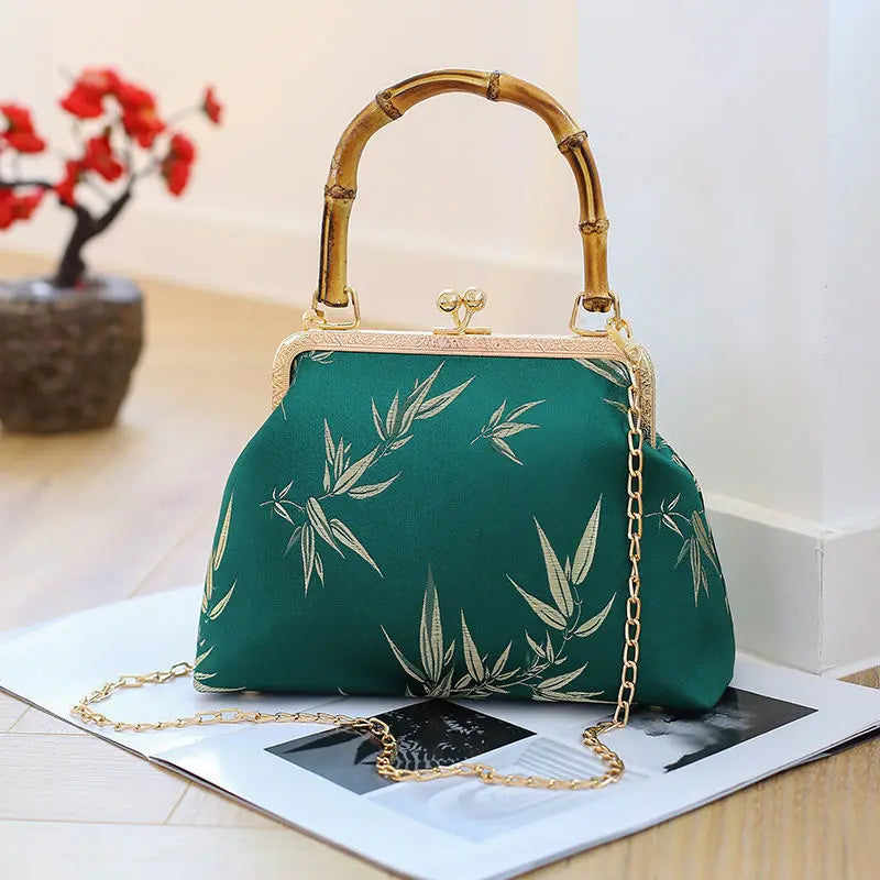 Vintage Wood Hand Bag Chain Women Shoulder Crossbody Bag