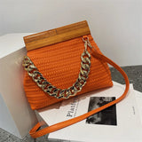 Wooden Buckle Clutch Shoulder Bag Chain Crossbody Bag
