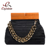 Wooden Buckle Clutch Shoulder Bag Chain Crossbody Bag