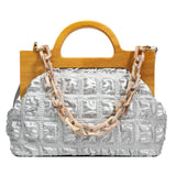 Wooden Handle Handbag Shoulder Bag for Women Clutch Crossbody Bags