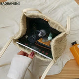 Wool Knitted Women's Shoulder Bag Woven Striped Handbag Buckle Bucket Tote Bags
