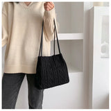Striped Wool Knitted Women's Shoulder Bag Handbag Buckle Bucket Tote Bags