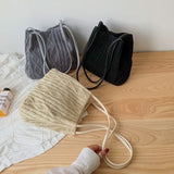 Wool Knitted Women's Shoulder Bag Woven Striped Handbag Armpit Bag