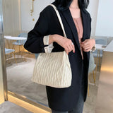 Striped Wool Knitted Women's Shoulder Bag Handbag Buckle Bucket Tote Bags